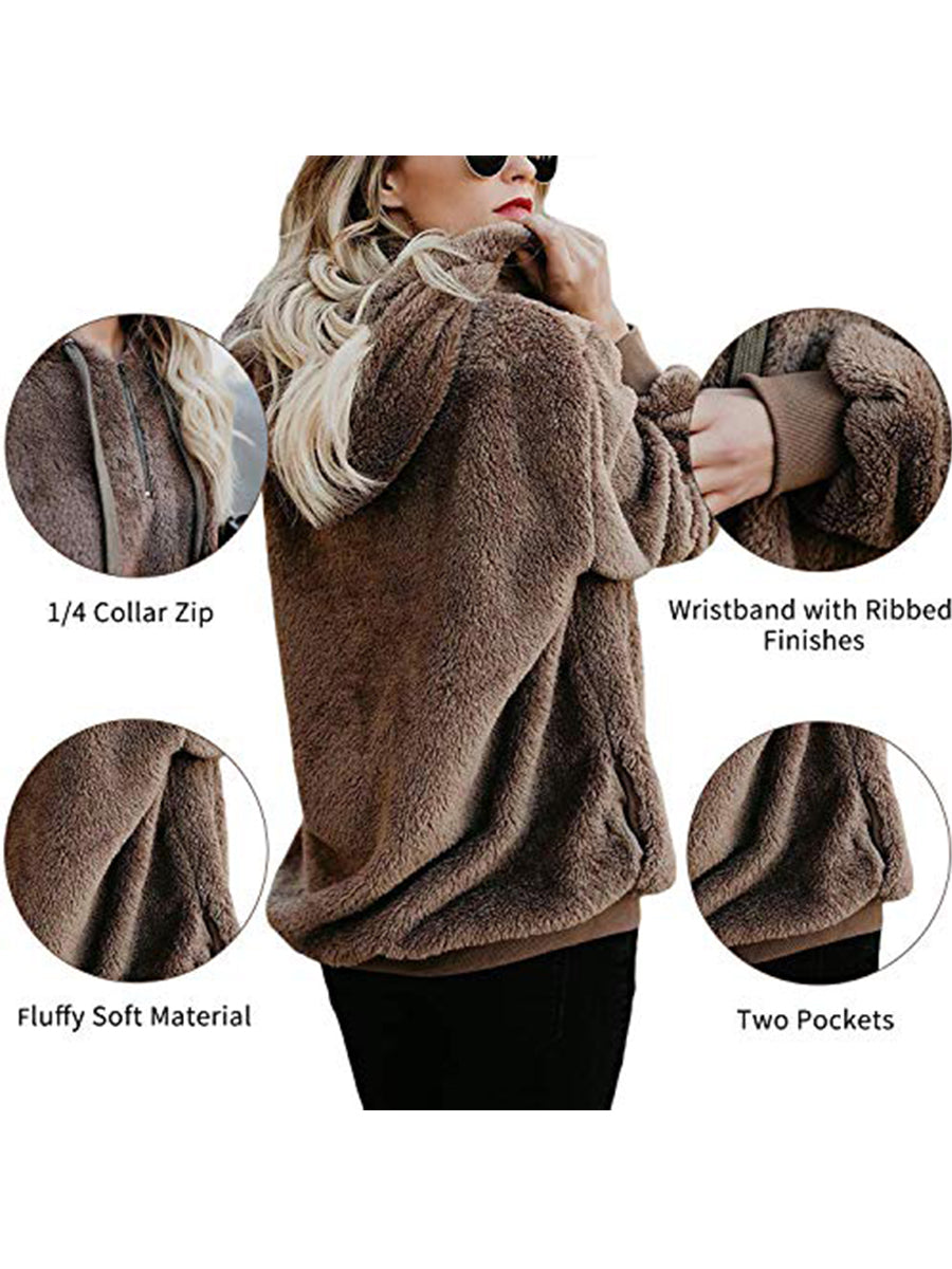 Athletic Sherpa Fluffy Hoodies Pullover with Pockets