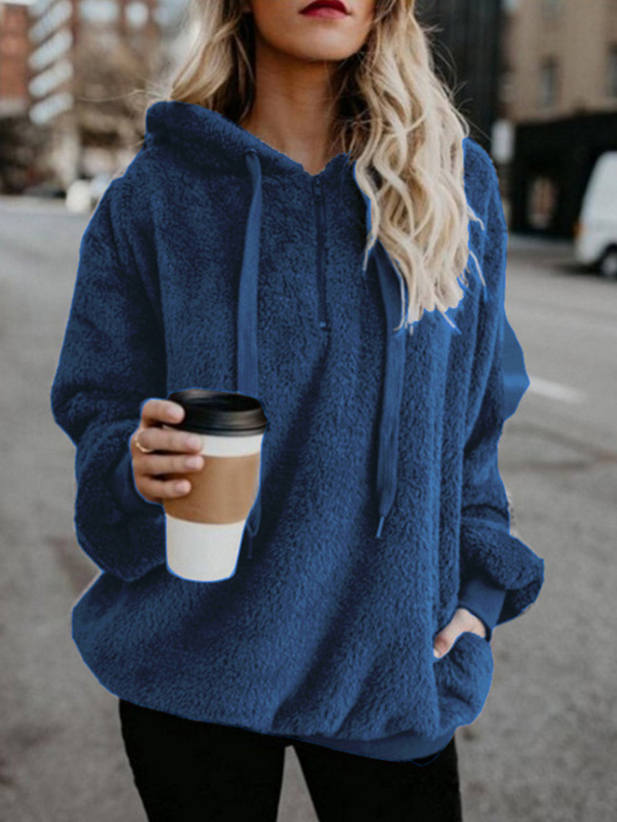 Athletic Sherpa Fluffy Hoodies Pullover with Pockets